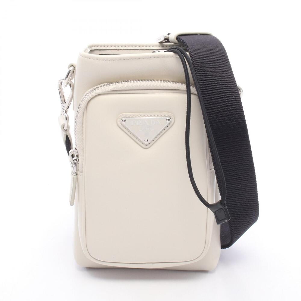 Prada Smartphone Case Leather Shoulder Bag Black White